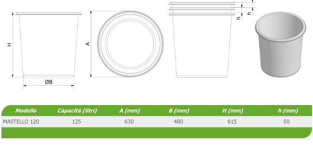 Specifiche tecniche - Contenitori cilindrici verticali a tutta bocca impilabili